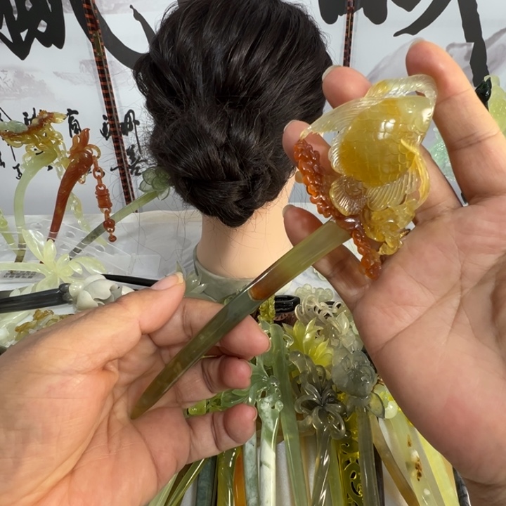 蛇纹石玉未镶嵌发饰ღ***࿐