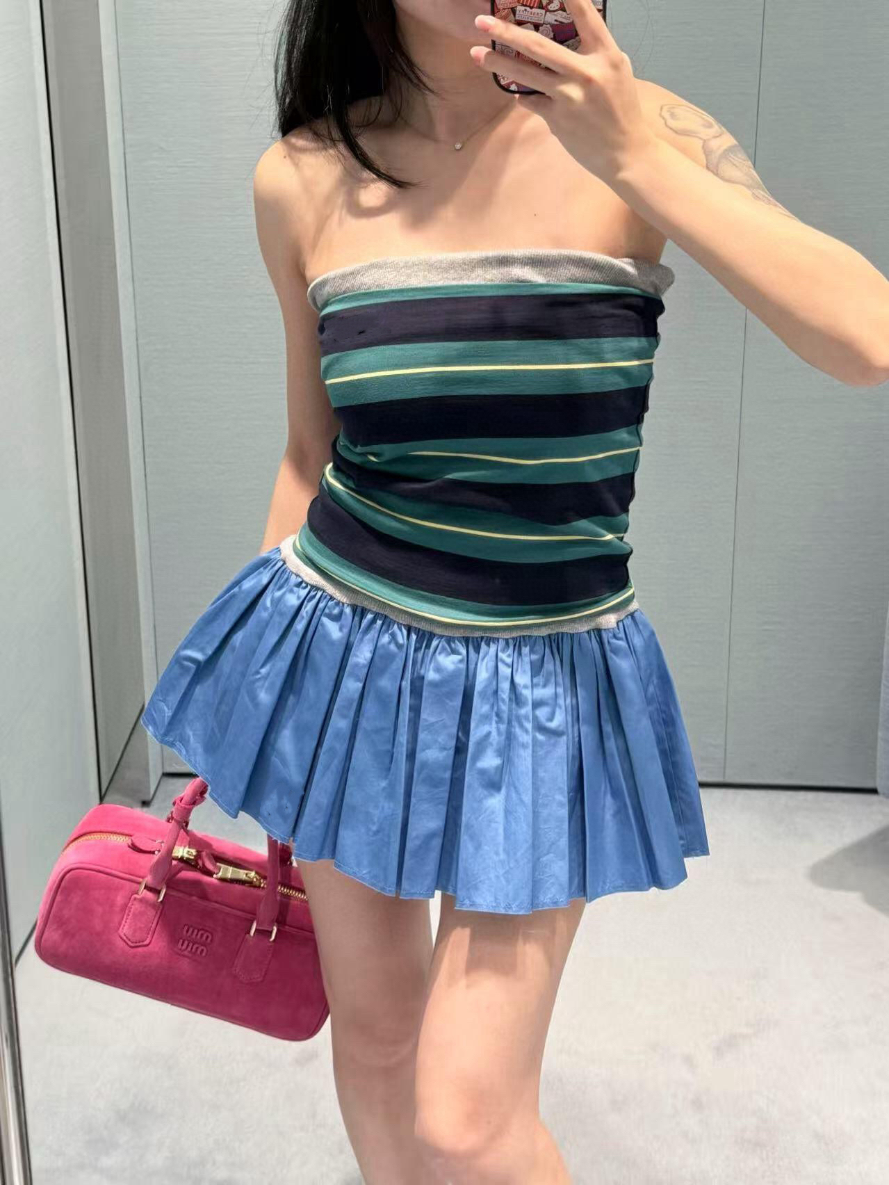 23S～百搭经典撞色条纹字母刺绣叠穿抹胸背心上衣