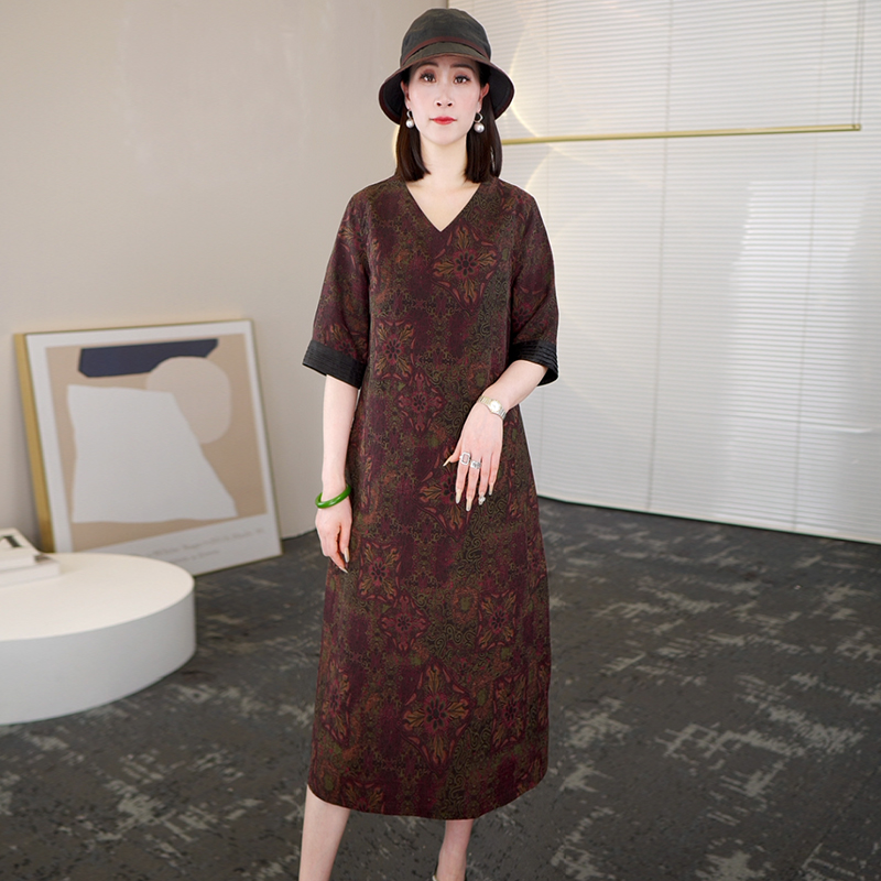 2025夏季非遗服饰大牌杭州香云纱真丝连衣裙女气质妈妈桑蚕丝裙子