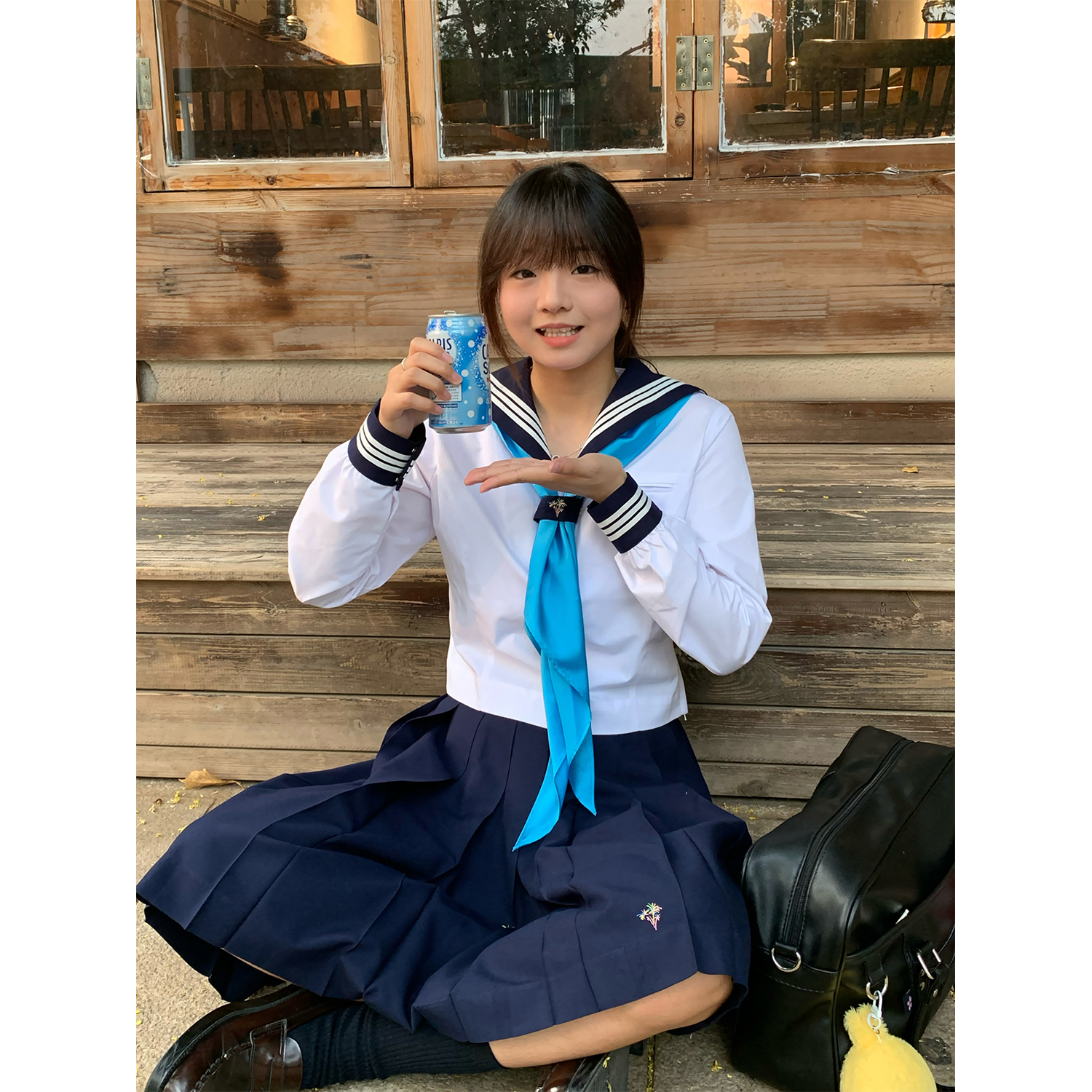 原茵烟花窄领公主线中间服水手服JK制服长袖基础款TC面料校供感秋