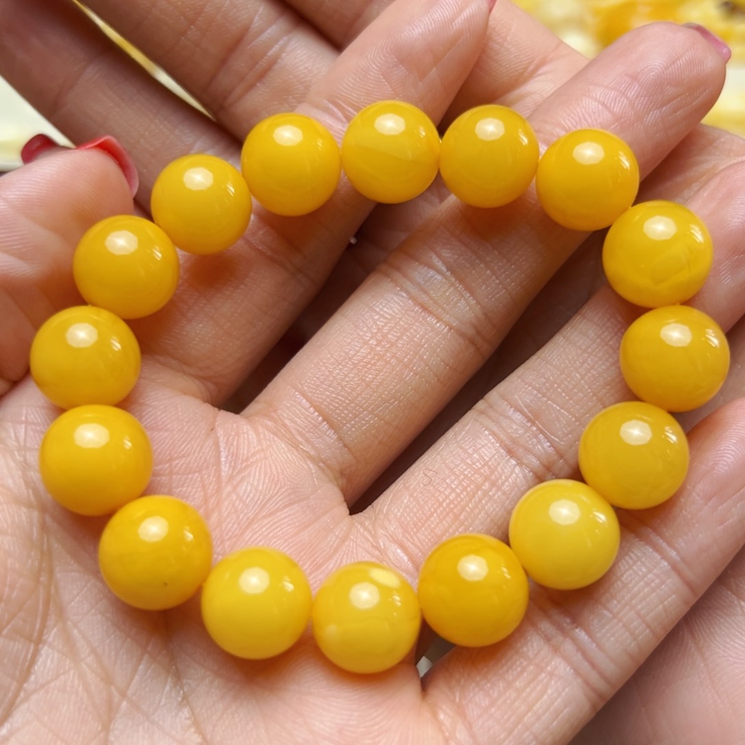 琥珀裸石未镶嵌12mm鸡油黄单圈