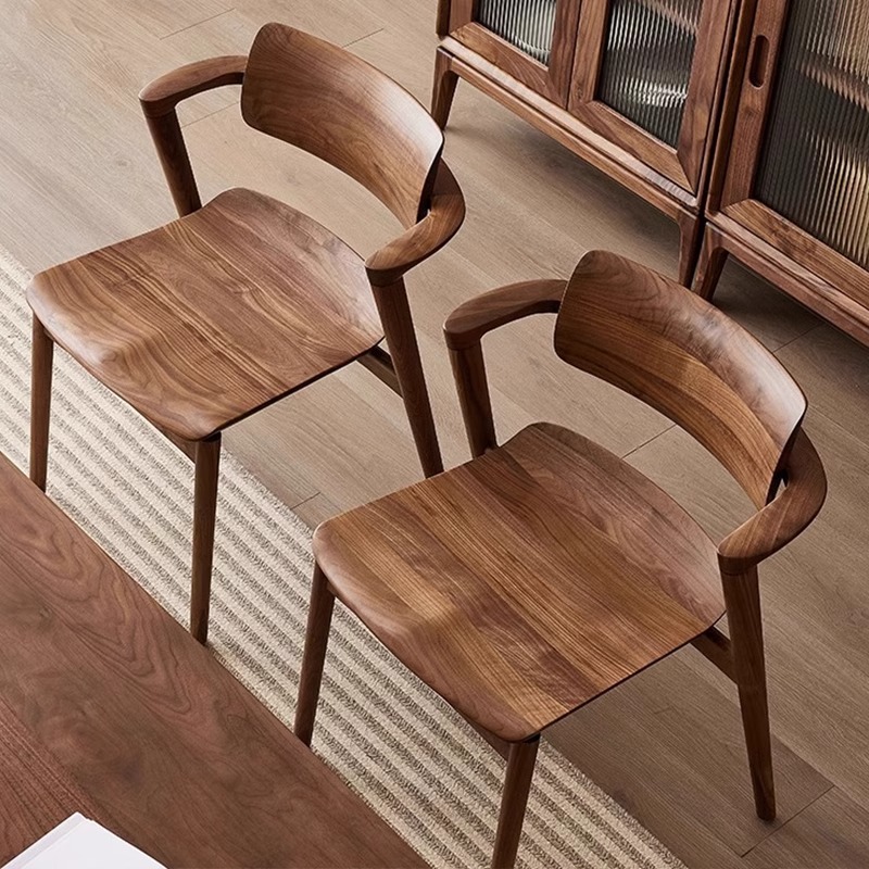 北美黑胡桃木现代简约休闲椅川上椅实木餐椅设计师款靠背扶手椅子