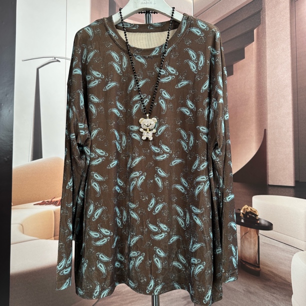 宝腰果大码女装上衣t恤衫200斤胖mm宽松遮肉显瘦长袖透气秋季新款