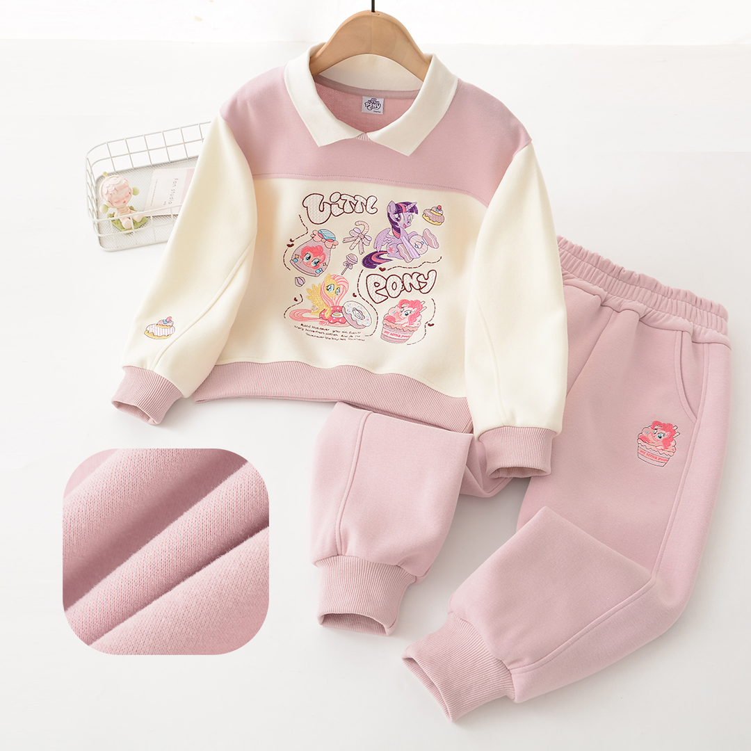 XM120卡通重工刺绣POLO领2025年春季新款拼接儿童套装