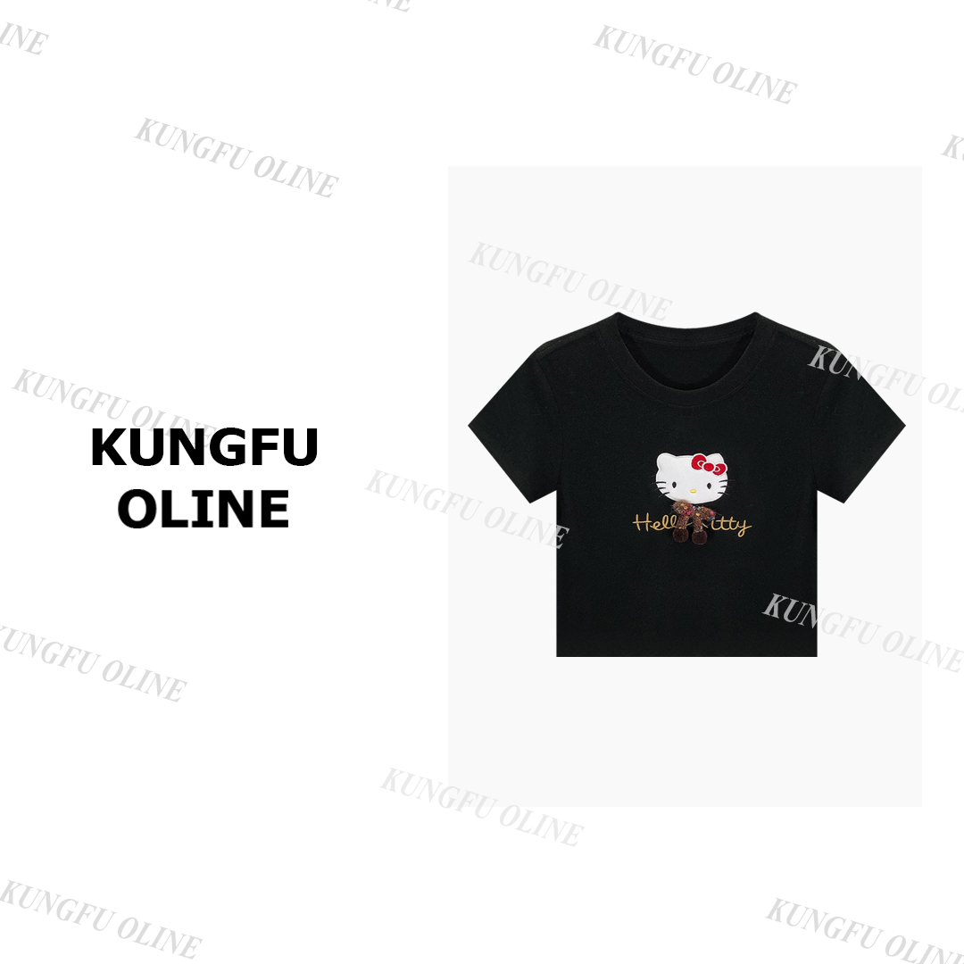 【桃桃】【蝴蝶结kt猫】T56-55秋冬秋季流光风羊毛流行印花T恤正肩