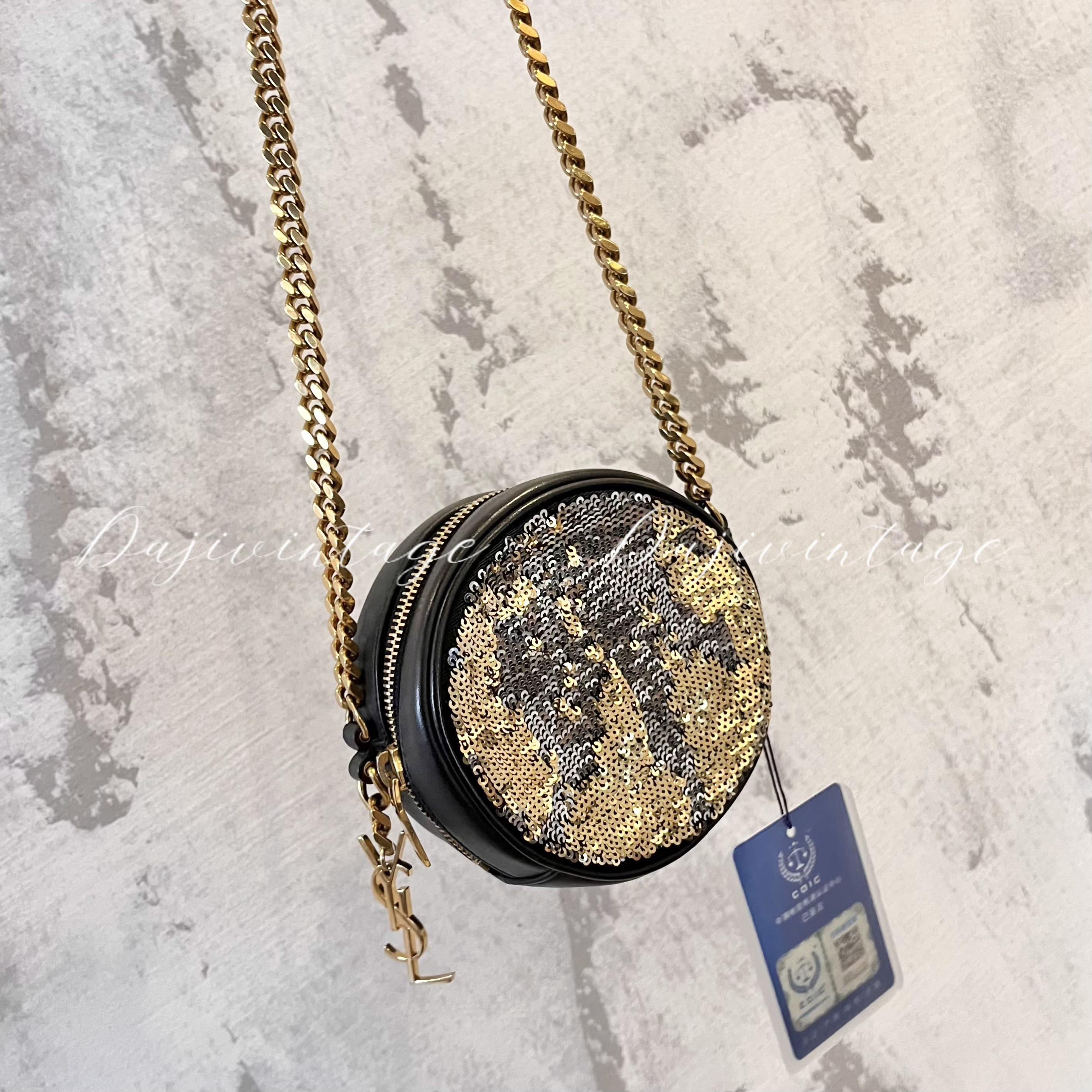 95新 YSL/圣罗兰 大吉中古/bz3/YSL圣罗兰亮片圆饼斜挎包