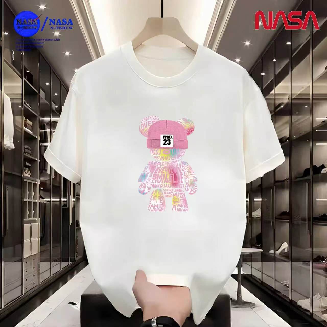 D16NASA联名重磅T恤男女同款时尚百搭圆领短袖【23熊】A-080