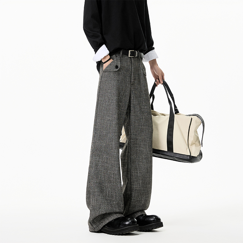 老钱风竹节灰呢料西裤男女冬季潮vintage加厚直筒裤高级感微喇裤