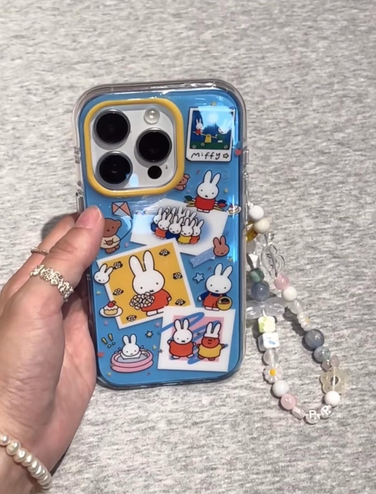 ins可爱透蓝照片贴兔子双层印花韩系适用iphone16promax苹果16pro