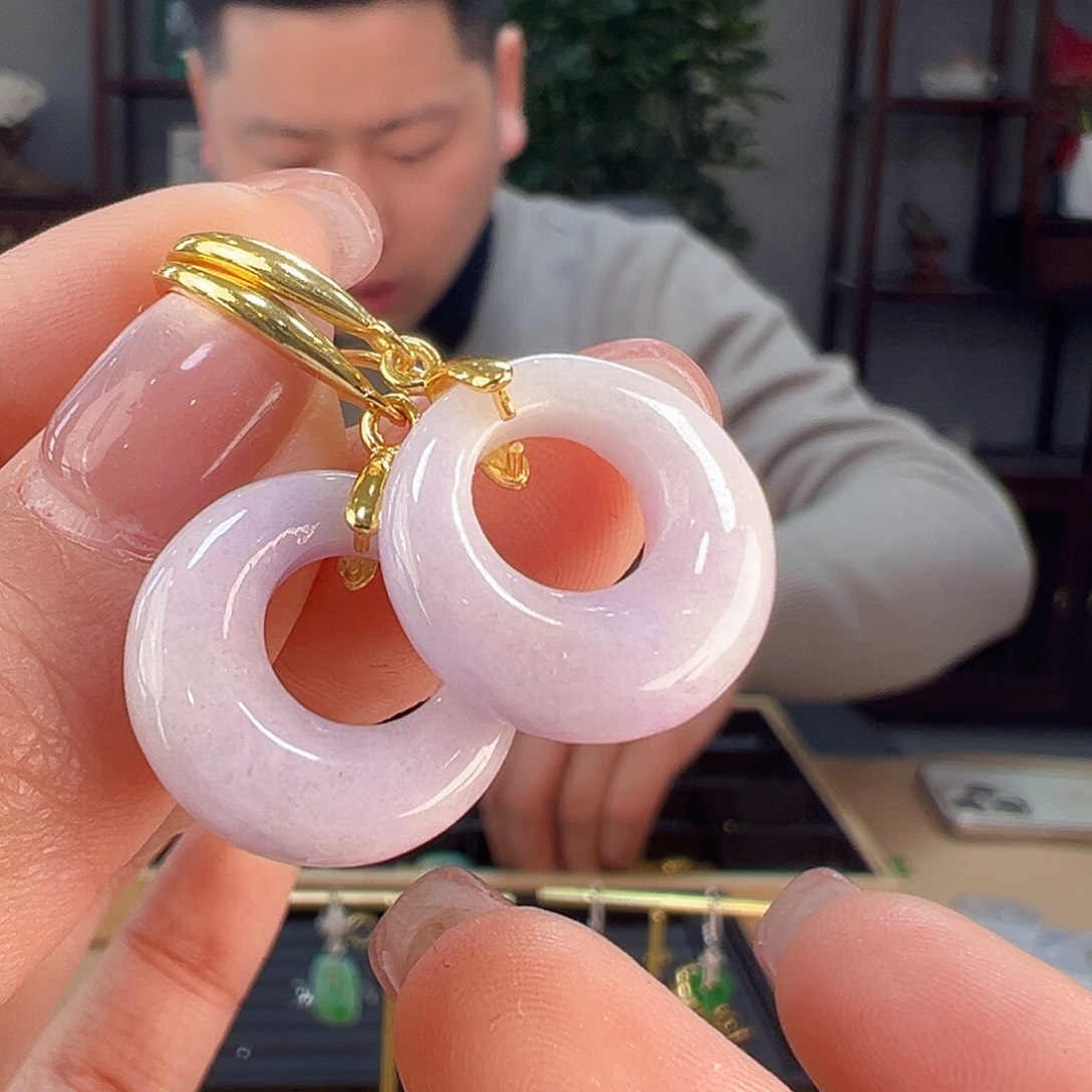 翡翠耳饰银S925镶嵌耳环64