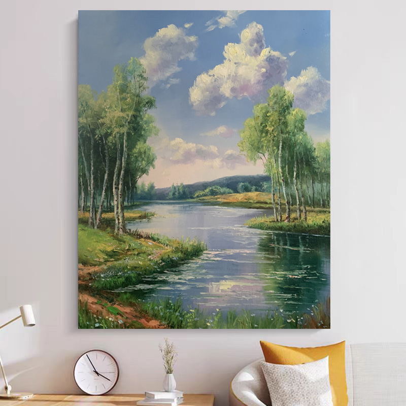 《河畔静影》 50*60含内框，刘春建手绘油画装饰画，客厅背景墙挂画