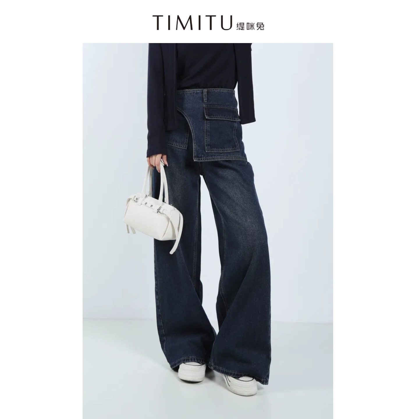 TIMITU缇咪兔秋季新款时尚高腰显瘦直筒屁帘牛仔裤34429002