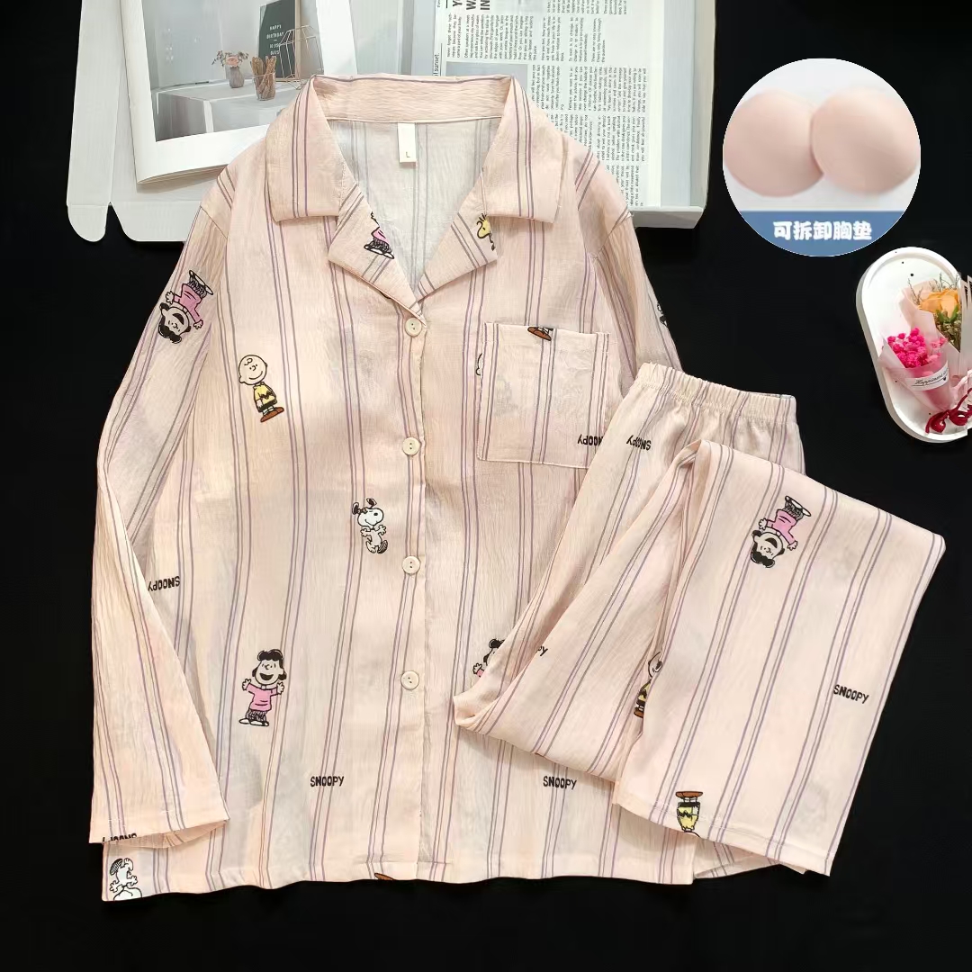 （可拆卸胸垫）春秋季粉条比比新款家居服