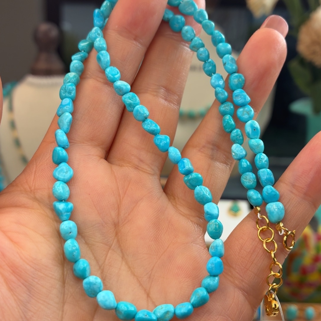 绿松石银S925镀金镶嵌颈饰