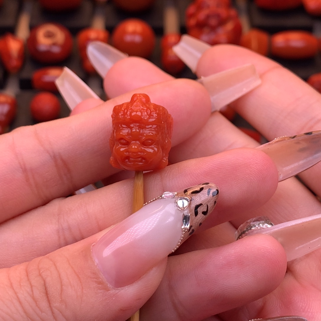 南红玛瑙未镶嵌精工货头黄财神头14mm