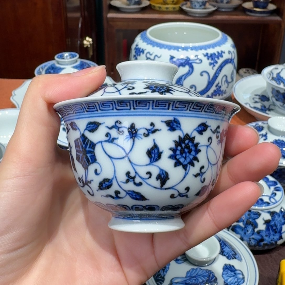 青花雯华堂手绘杯杯
