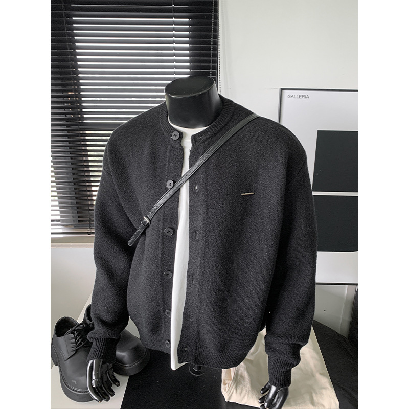 美式重磅开衫高克重男女同款棒球领大码针织毛衣外套潮流百搭复古