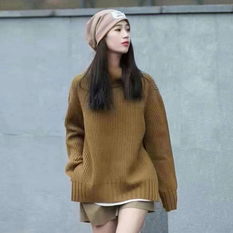 【商场同款】2025秋冬新款慵懒风宽松高领绵羊毛开叉针织衫1399528