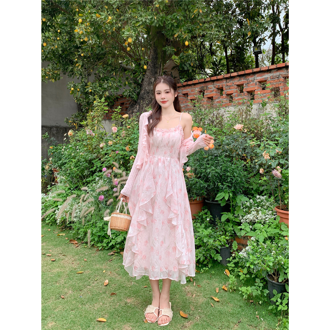大码茶歇法式连衣裙套装2025新款女春夏季气质吊带裙