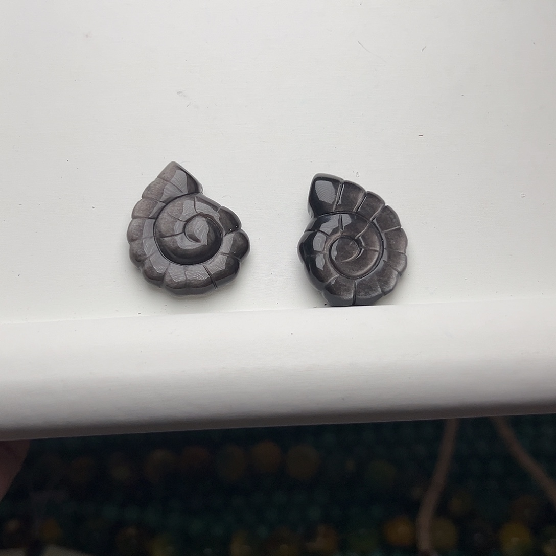 玛瑙/玉髓合金珠宝半成品V352。22mm天然银曜石螺一个