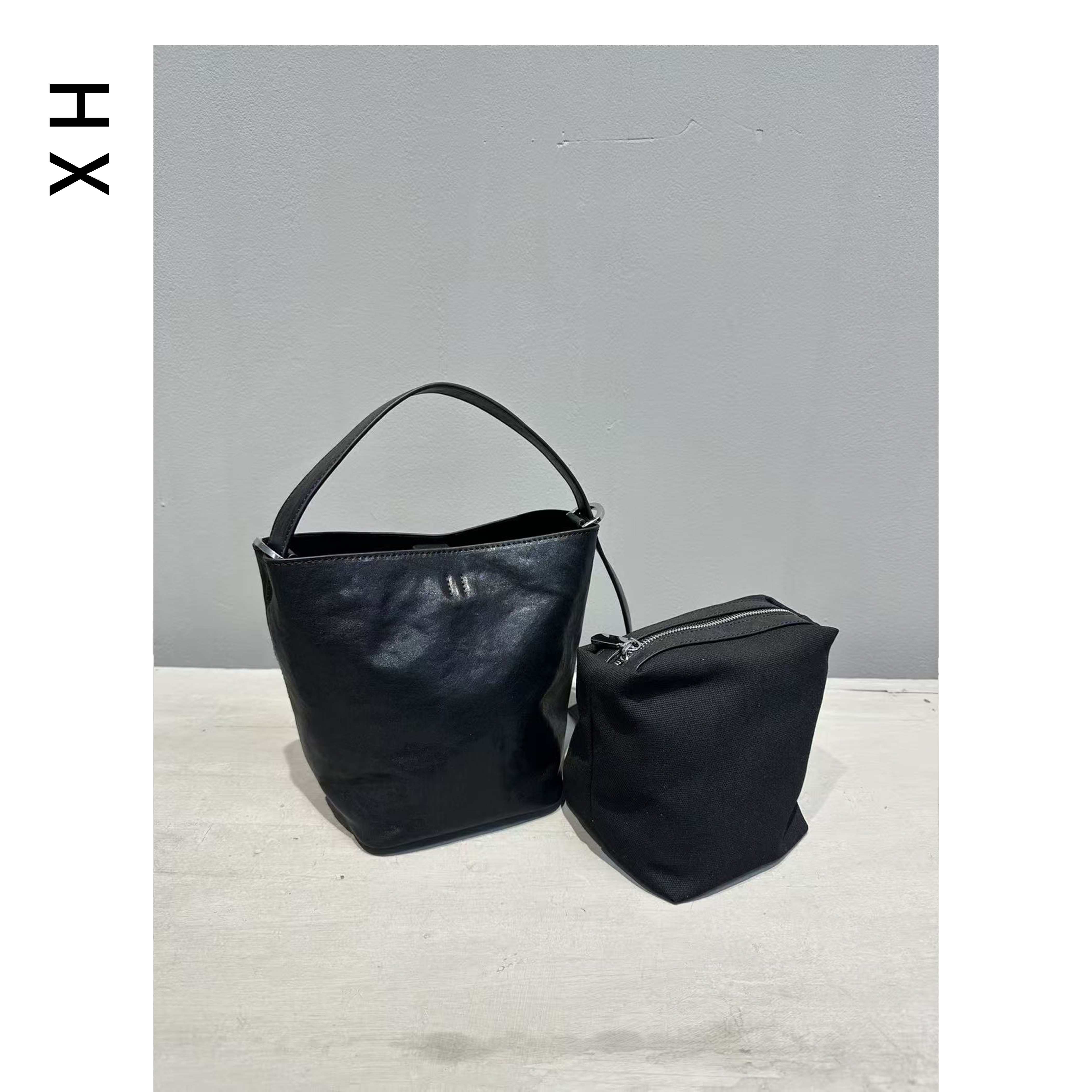 新款女包牛皮轻奢黑色时尚小众单肩包百搭休闲斜挎包子母水桶包