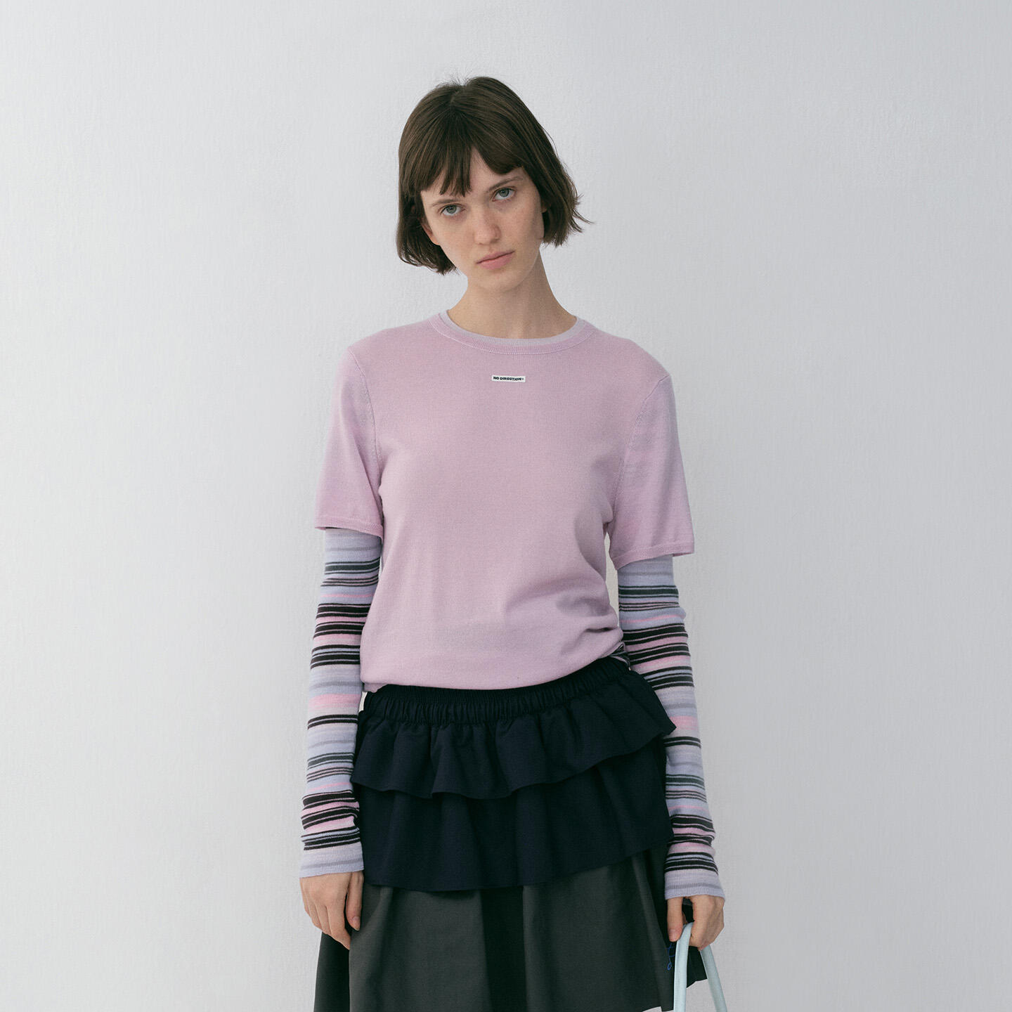 【NO DIRECTION+】假两件撞色条纹羊毛针织衫N610107620A