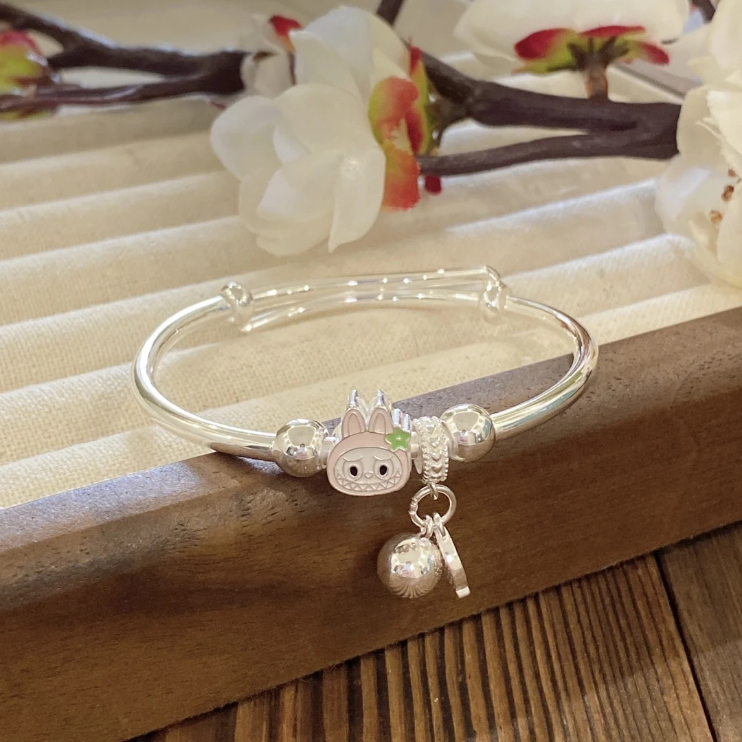 足银手镯 【拉布布】中童镯 足银999推拉手镯 简约学生 约17克