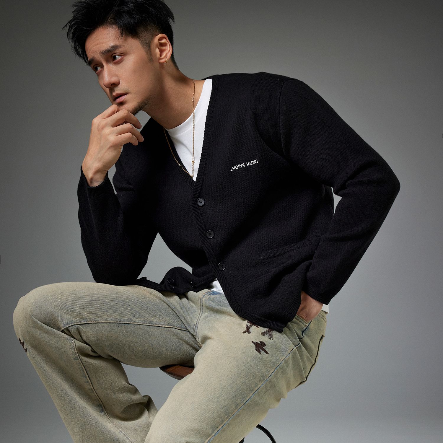 DRK绵羊毛休闲百搭新款收口袖毛衣开衫冬舒适时尚简约纯色设计师