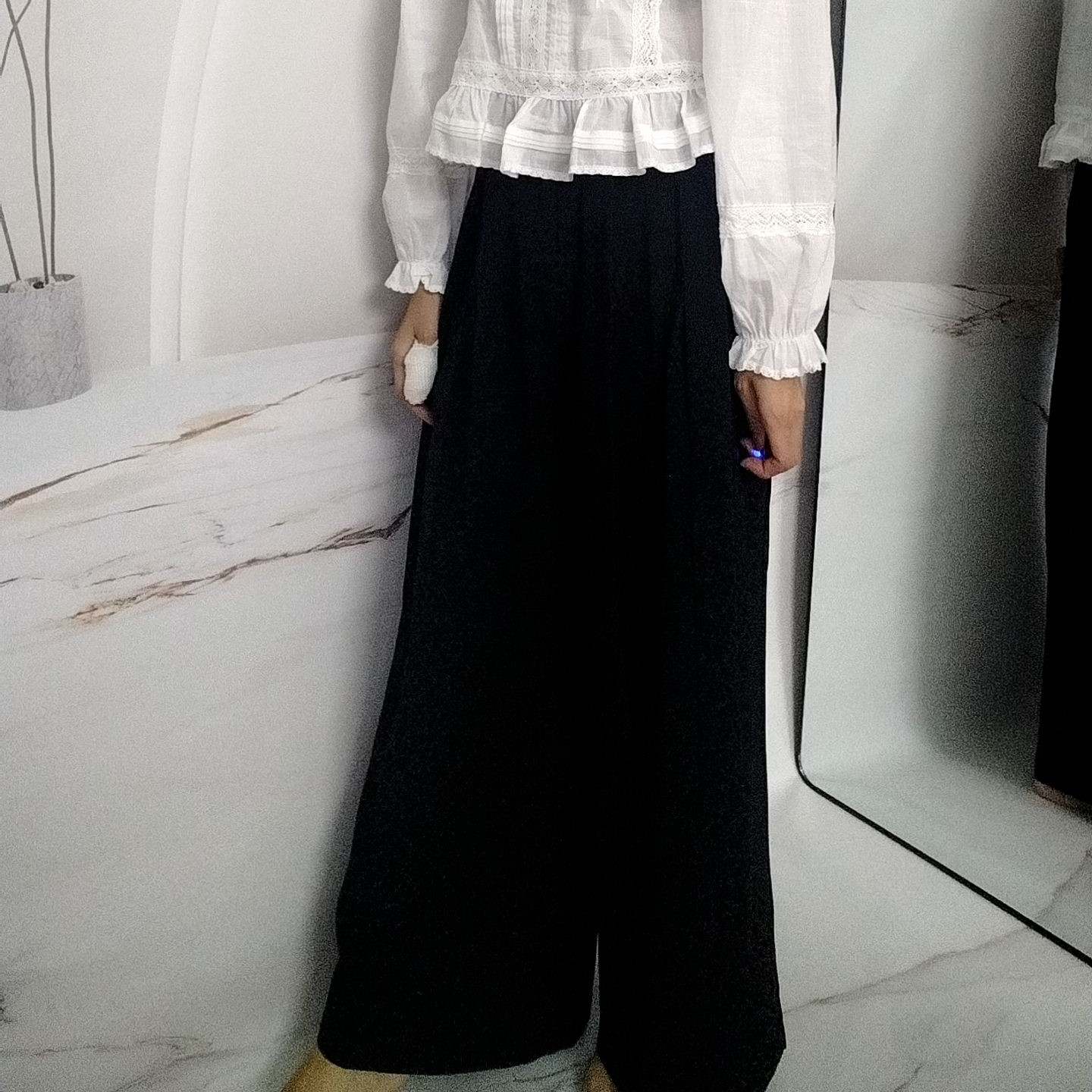 飘带系带高腰女士阔腿裤遮肉显瘦垂坠感收腰长裤