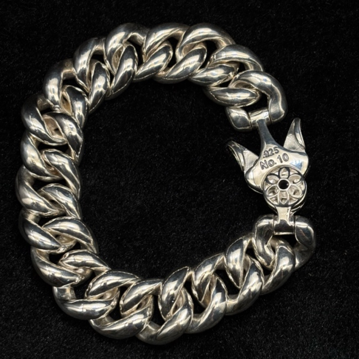 925银手链 GA925纯银复古简约樱花设计粗重款男士手链古巴链欧美