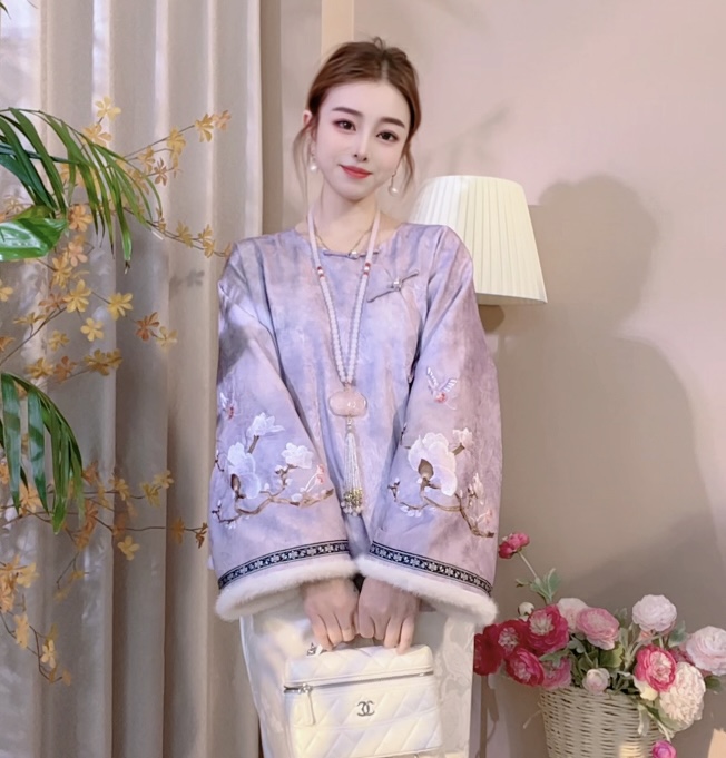 [鸳鸯]新中式国风气质刺绣冬季25新款加厚内搭重工环保毛加绒打底