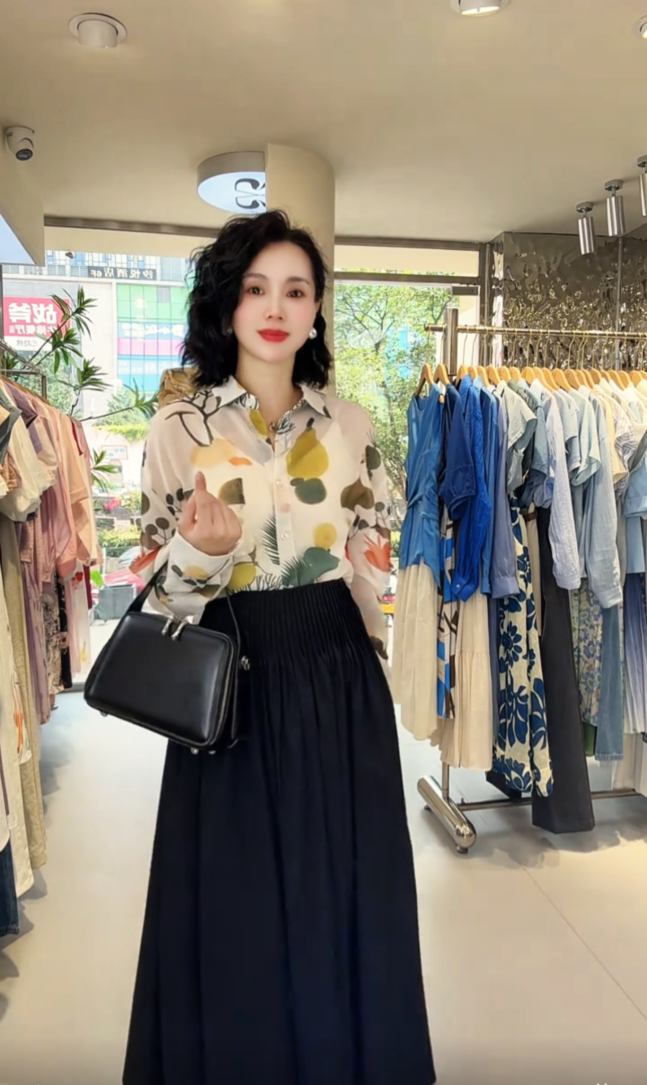 609*透气薄感雪纺印花防晒长袖衬衫