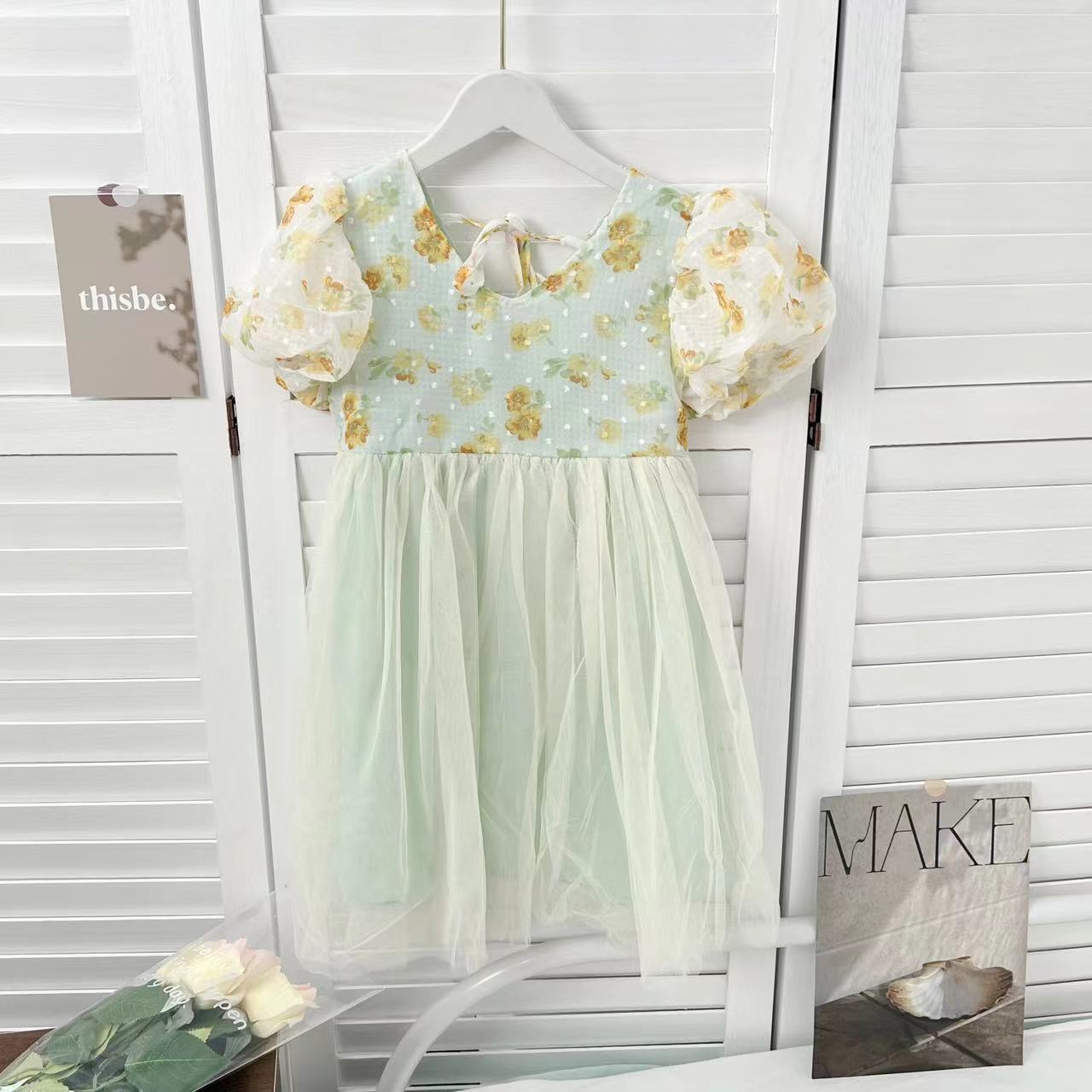 女童2025夏季新款洋气蕾丝泡泡袖公主连衣裙B1916