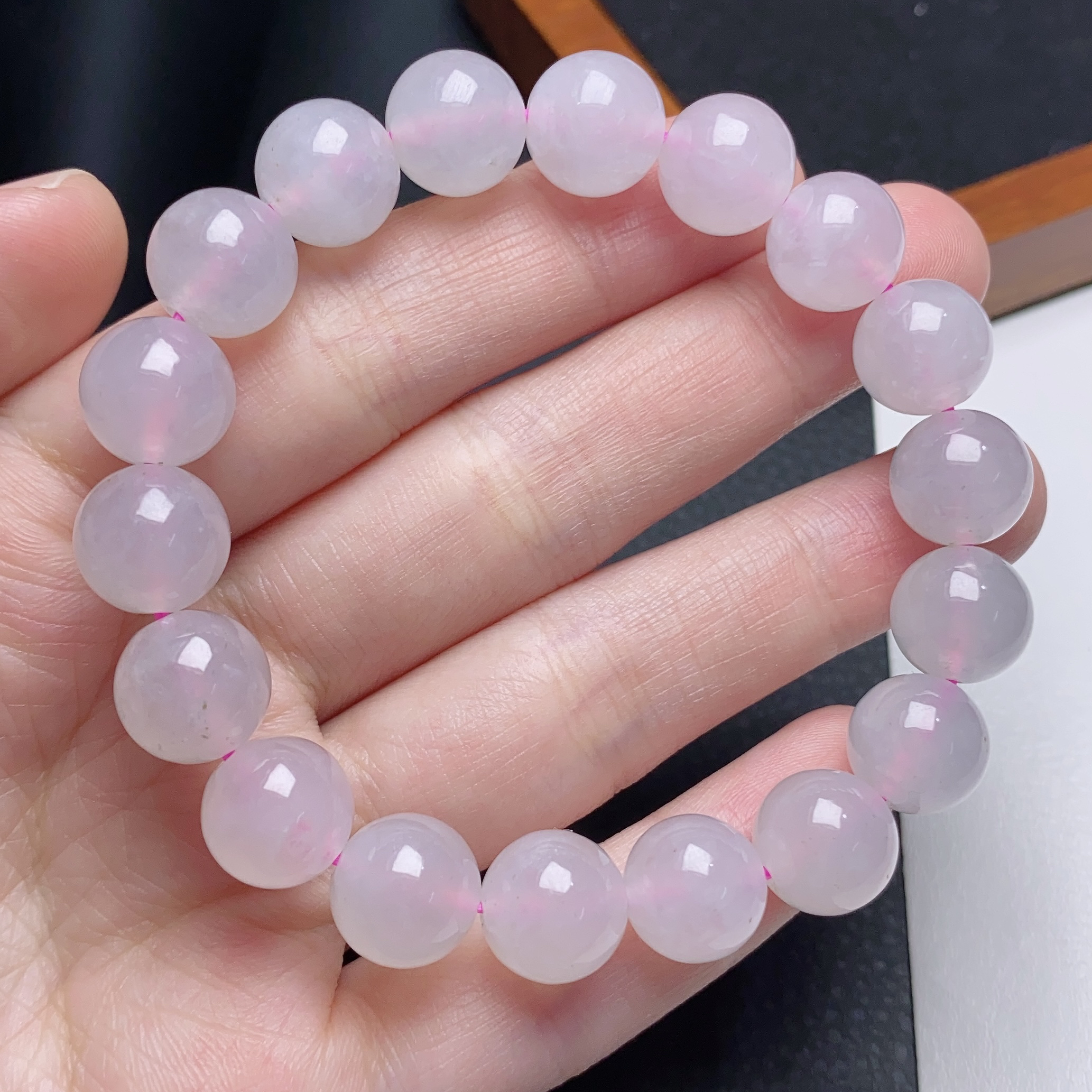 缅甸天然翡翠A货冰粉色圆珠手链卡10.8mm女款女士冰透紫色樱花粉