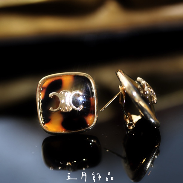 铜合金耳饰 新款黄色耳环原创设计欧美风女金色日韩豹纹方形耳环