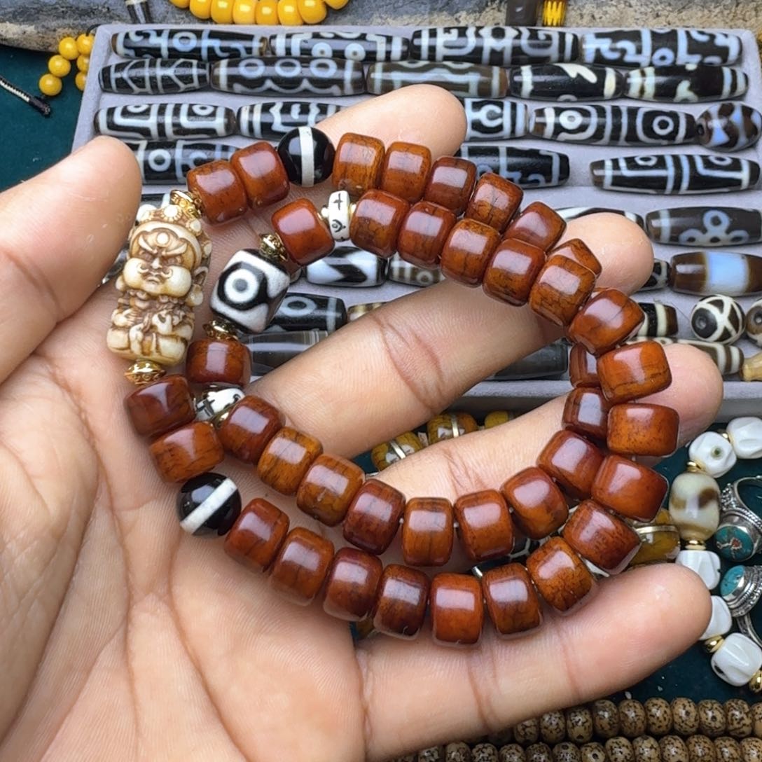 柏香籽/百香籽吊坠牦牛骨双圈