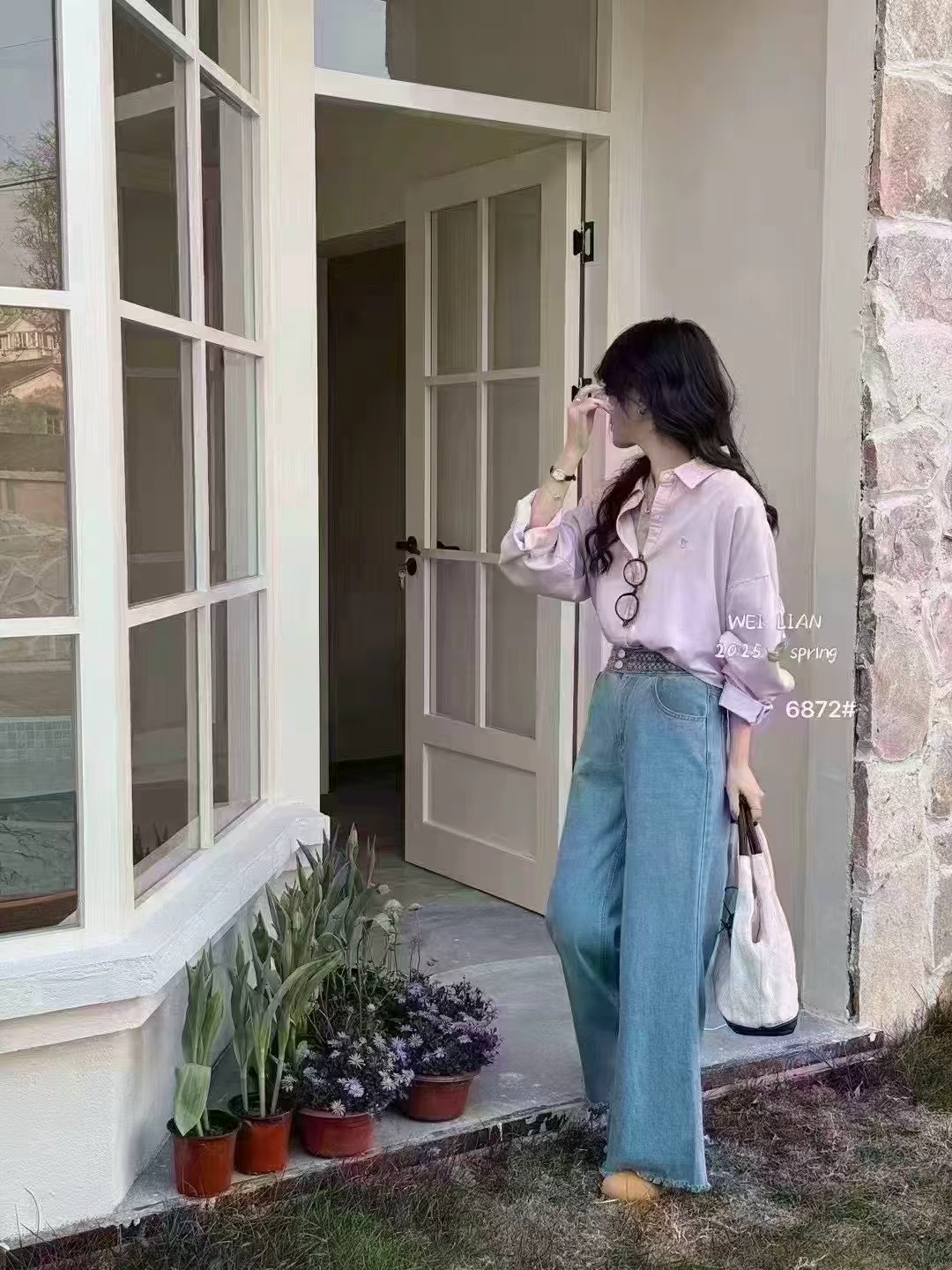 莱赛尔天丝棉柔紫衬衫慵懒风6872