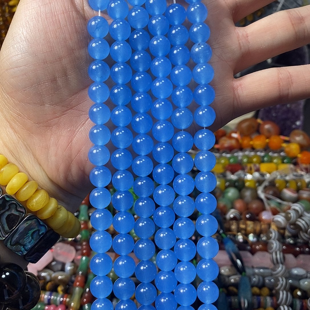 石英质玉未镶嵌，海蓝色玉髓10mm，