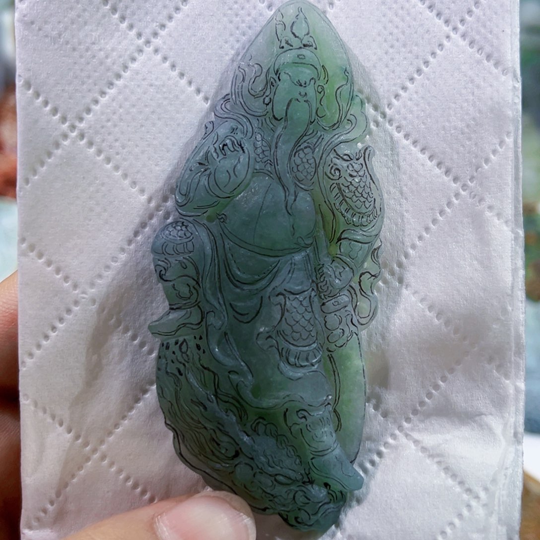 山***林定制翡翠未镶嵌定制翡翠未镶嵌关公挂件不退不换