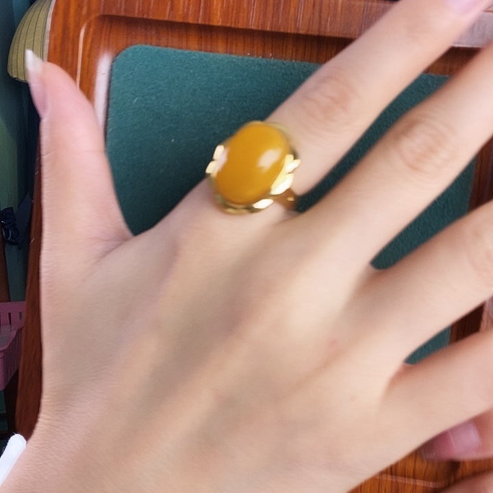 银S925镶嵌蜜蜡戒指戒指