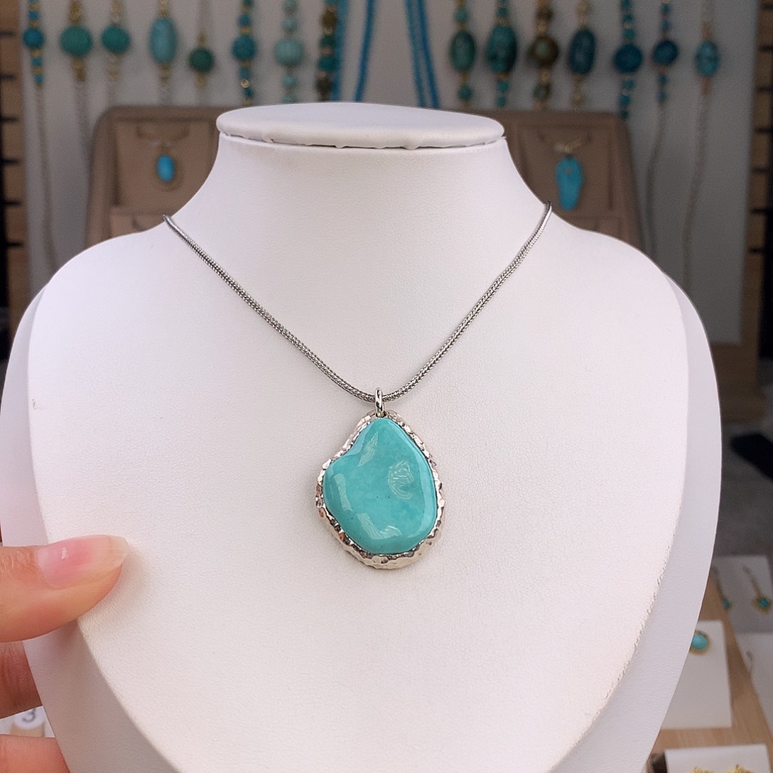 绿松石银S925镶嵌吊坠(不含链)