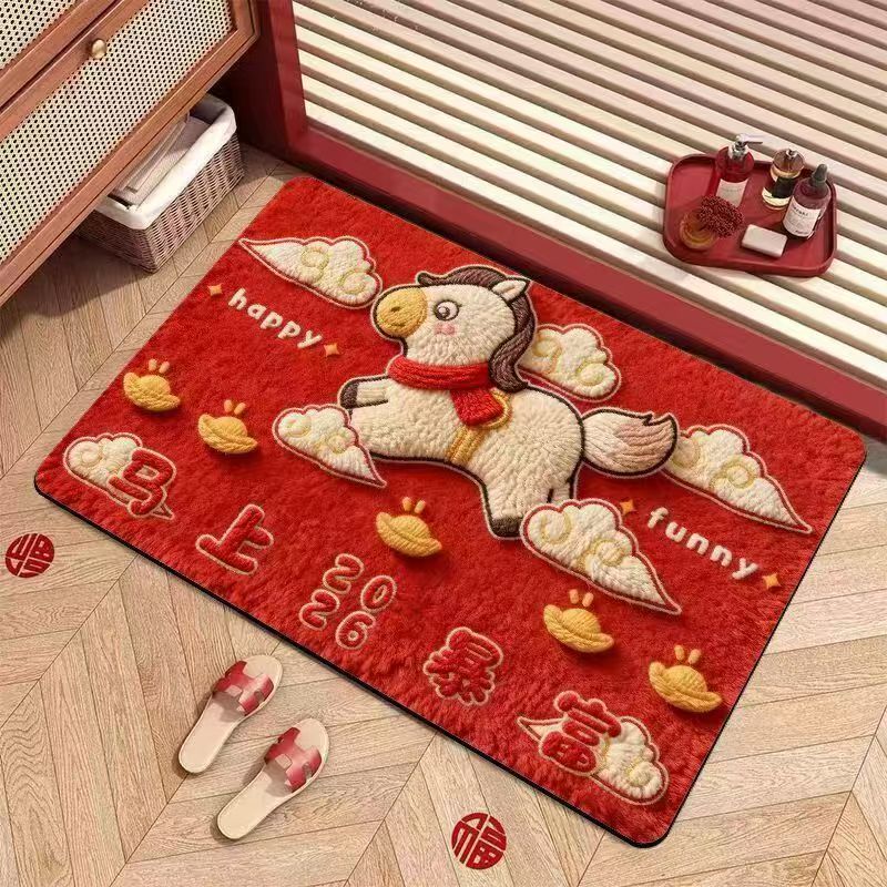 红色喜庆入户门地垫防滑耐脏吸水脚垫家用玄关地毯入户门垫中式