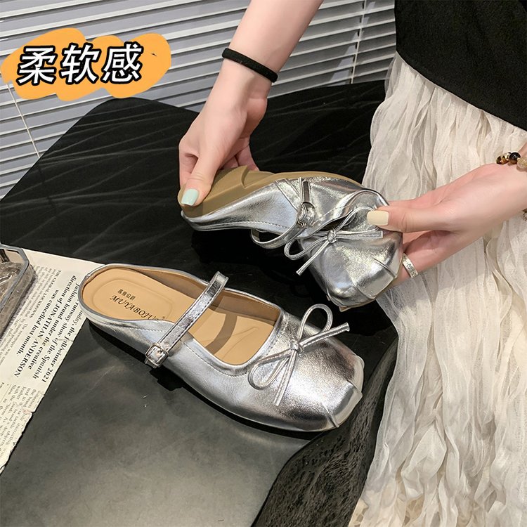 软底单鞋女式2025新款百搭小众蝴蝶结玛丽珍穆勒包头半拖鞋女外穿