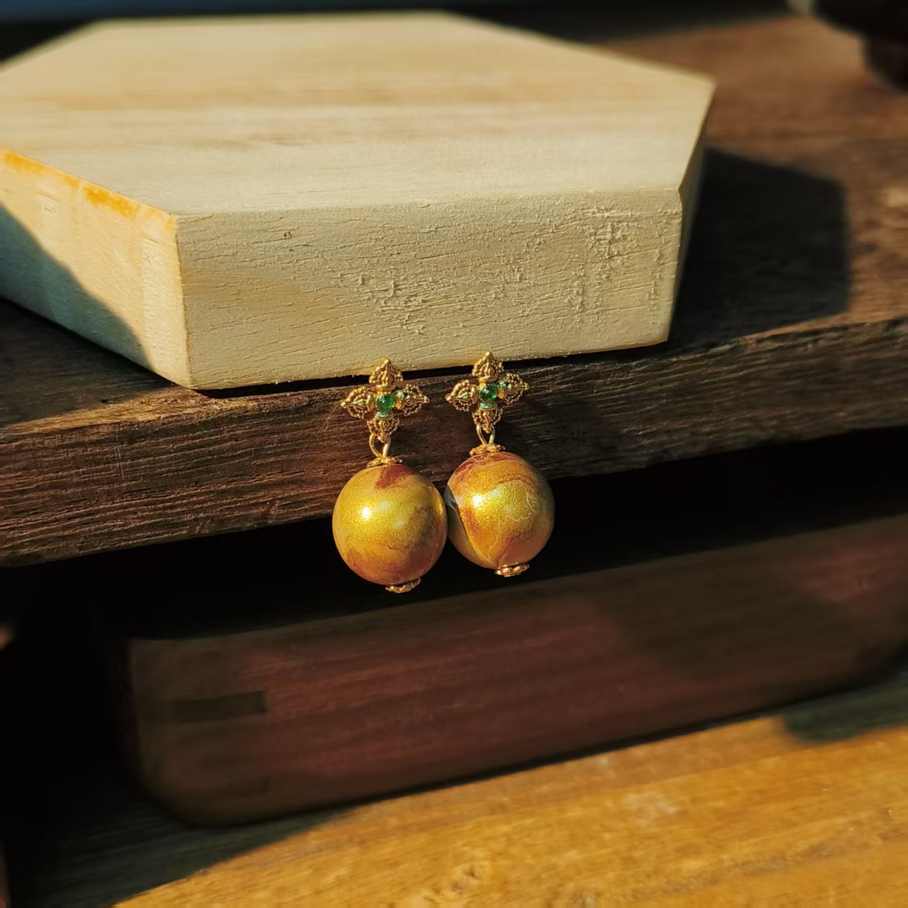 大漆金珠耳坠/大漆耳饰金珠/QQ-ES002