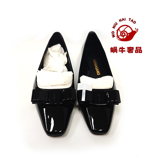全新未使用 FERRAGAMO/菲拉格慕 【蜗牛优选购】蝴蝶结漆皮浅口单鞋