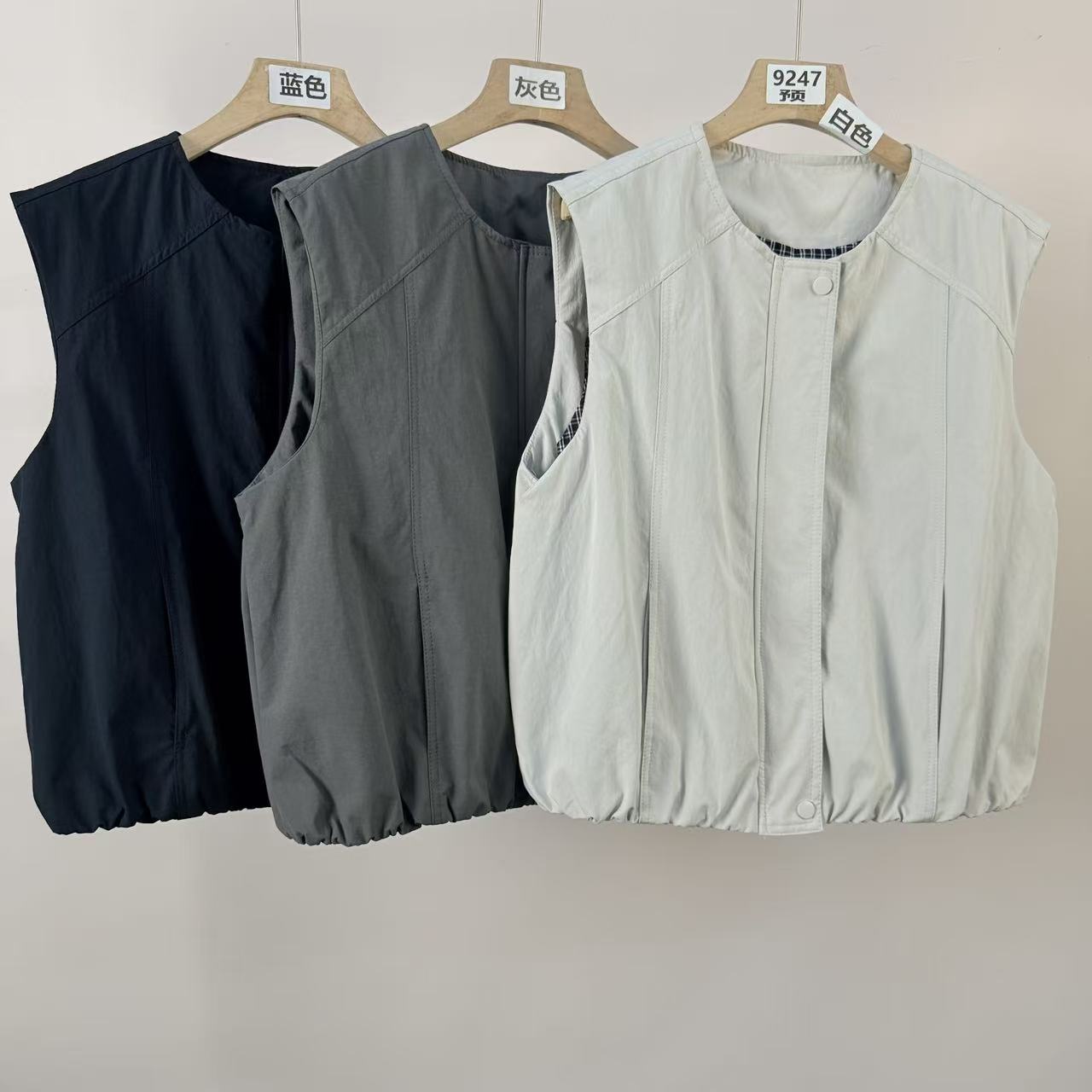 9247号#8107#秋冬新款韩系复古简约圆领拉链暗扣花苞马甲（预）