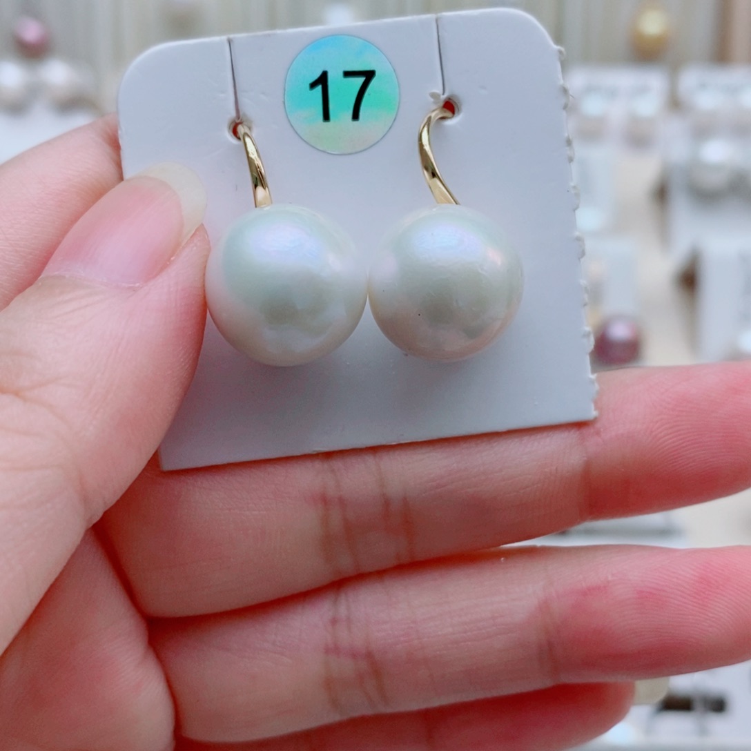 老***唐银S925镶嵌淡水珍珠耳饰13mm