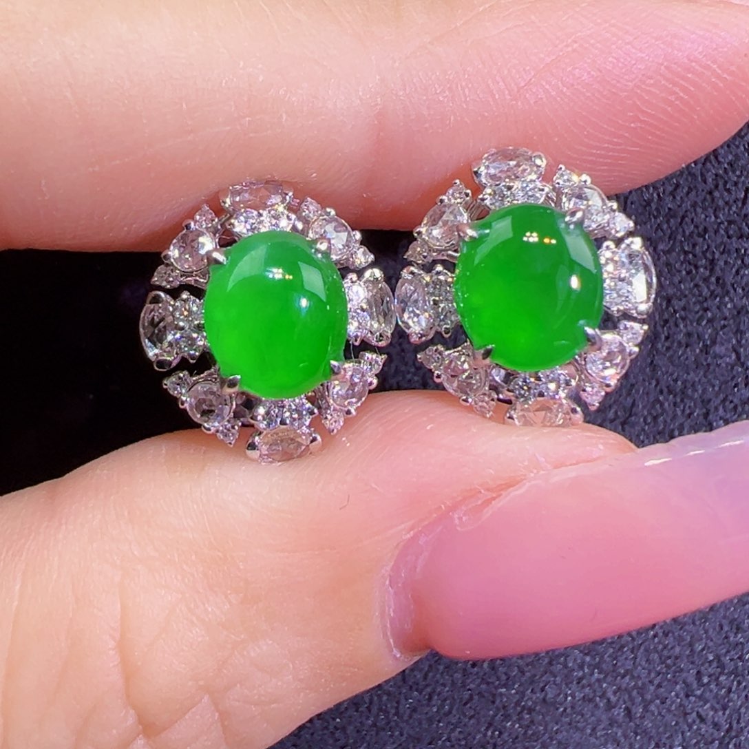 翡翠18K金镶嵌耳饰耳包