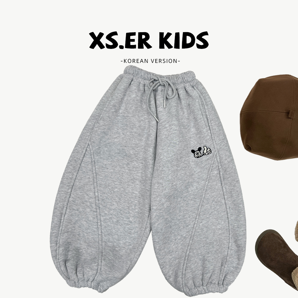 【小首尔】原版-现货儿童冬季卡通刺绣卫裤加绒加厚保暖裤子HBB8487