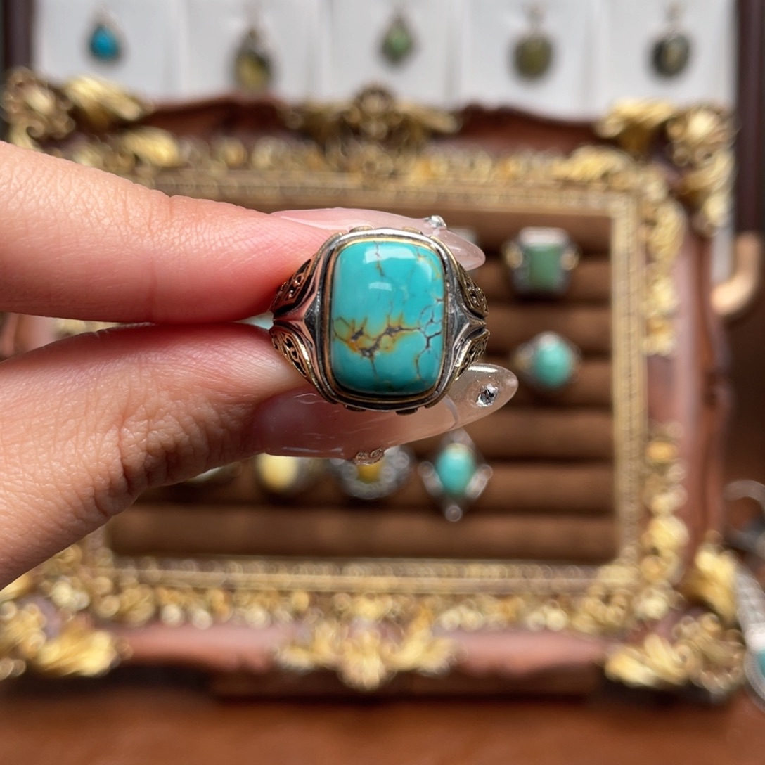 绿松石银S925镶嵌戒指